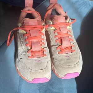 Hoka Peach and Sand Sneakers
